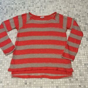 Splendid Red Cream Striped Crew Neck Light Sweater